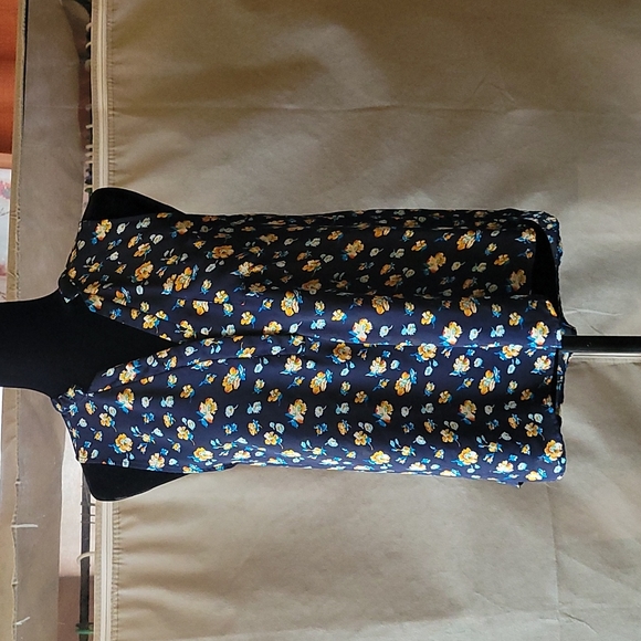 Love Notes royal blue with floral print Medium sleeveless - Picture 2 of 4